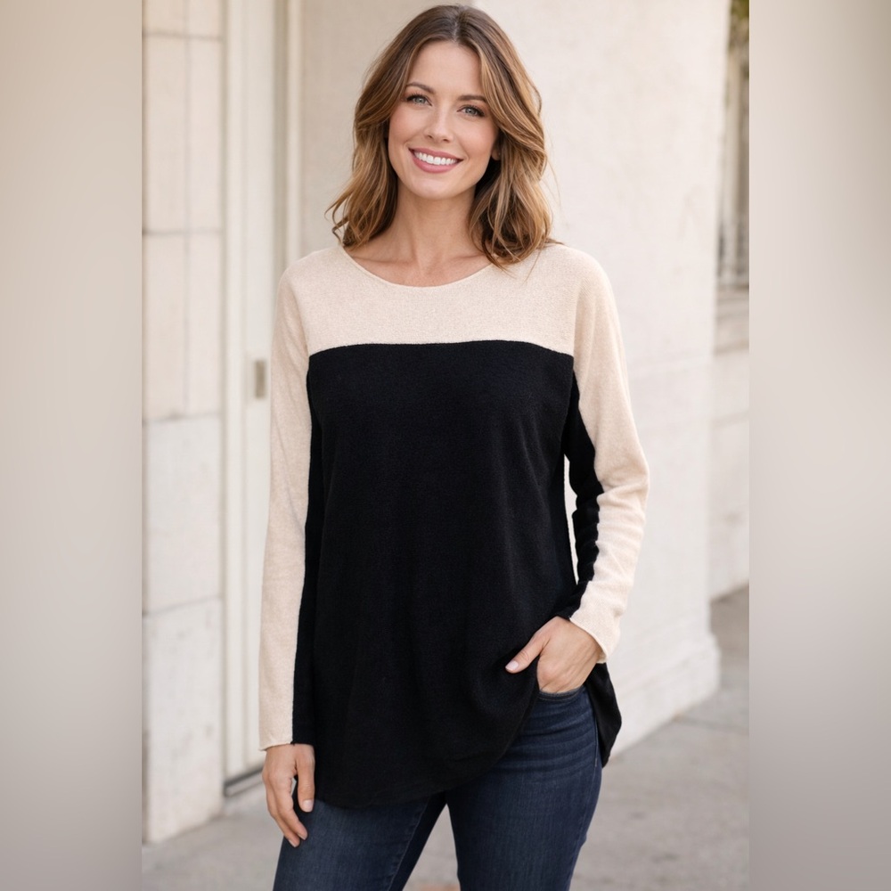 Lord & Taylor 100% Cashmere Sweater Beige & Black SizeM